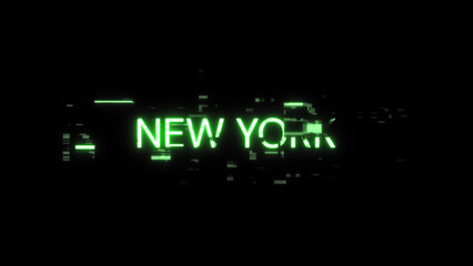 Obraz premium 3D rendering New York text with screen effects of technological glitches