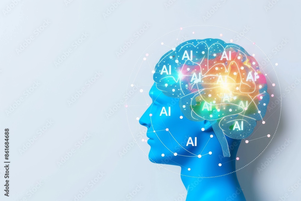 Poster ai brain with neural connections, illustrating advanced artificial intelligence network, tech innova