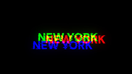 Obraz premium 3D rendering New York text with screen effects of technological glitches