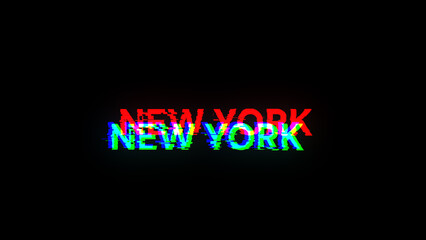 Obraz premium 3D rendering New York text with screen effects of technological glitches
