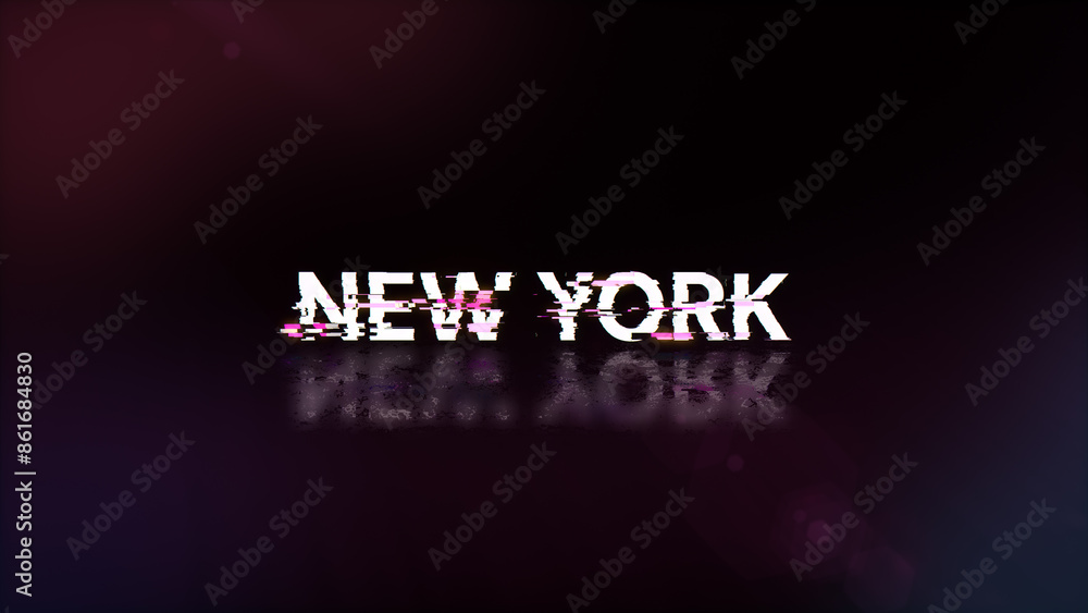 Poster 3d rendering new york text with screen effects of technological glitches