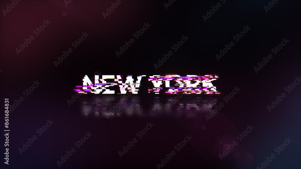 Aufkleber 3D rendering New York text with screen effects of technological glitches
