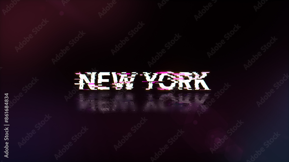 Aufkleber 3d rendering new york text with screen effects of technological glitches