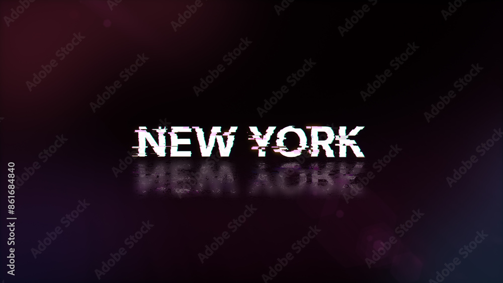 Aufkleber 3D rendering New York text with screen effects of technological glitches