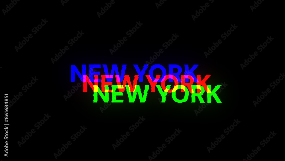 Aufkleber 3D rendering New York text with screen effects of technological glitches