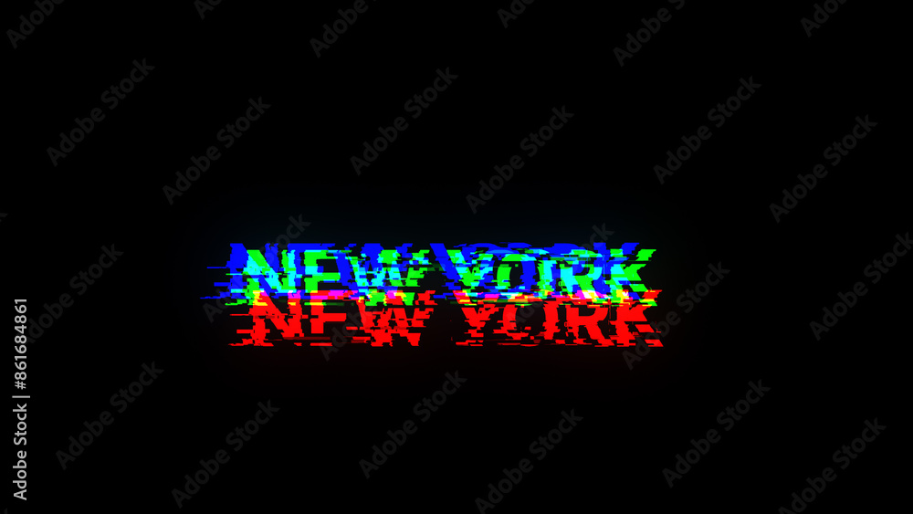 Aufkleber 3d rendering new york text with screen effects of technological glitches
