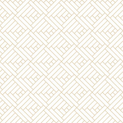 Golden lines on white background diagonal plaid. Geometric weave lines diamond seamless pattern. Weave grid tile texture