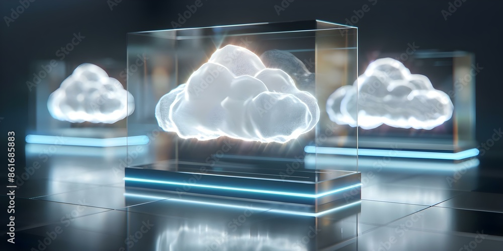Aufkleber transferring files between devices using holographic clouds in stunning 3d display. concept holograp