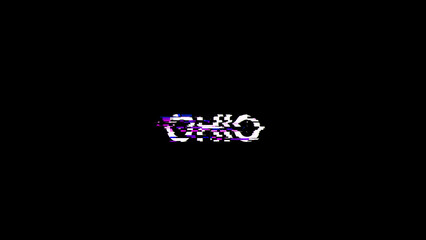 3D rendering Ohio text with screen effects of technological glitches