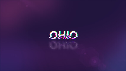 3D rendering Ohio text with screen effects of technological glitches