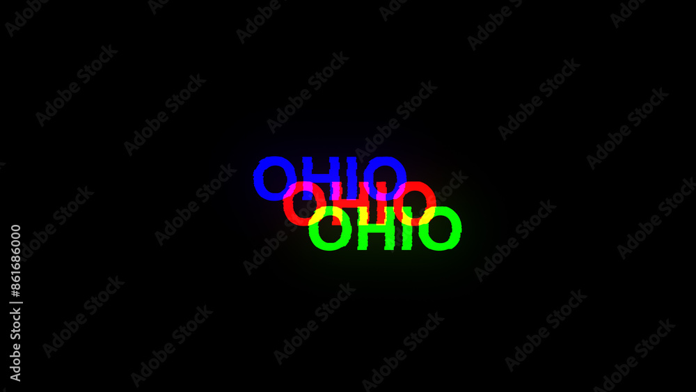 Poster 3d rendering ohio text with screen effects of technological glitches