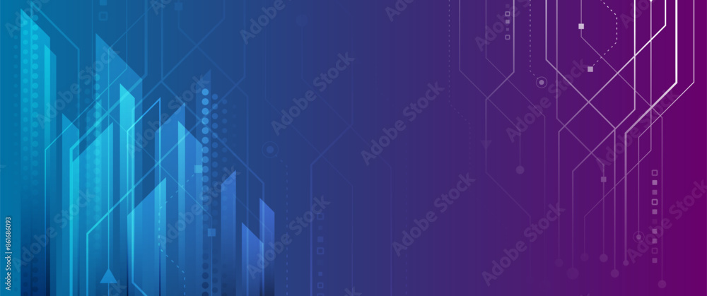 Poster Hi tech circuit board design innovation concept. Abstract futuristic wide communication vector illustration. Sci-fi technology on the blue background.