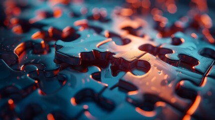 An abstract 3D illustration of interconnected puzzle pieces coming together, symbolizing the collaborative effort needed to solve complex problems.