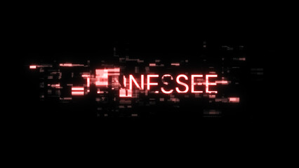 3D rendering Tennessee text with screen effects of technological glitches