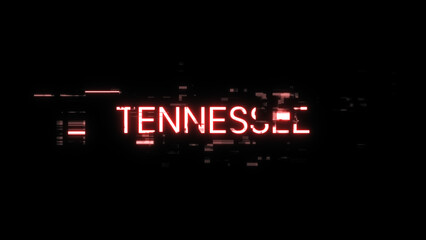 3D rendering Tennessee text with screen effects of technological glitches
