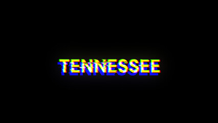 3D rendering Tennessee text with screen effects of technological glitches