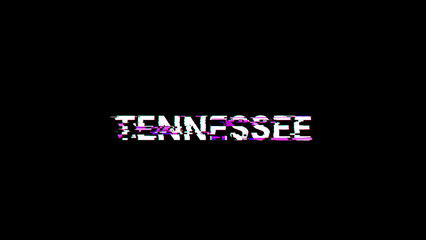 3D rendering Tennessee text with screen effects of technological glitches