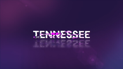 3D rendering Tennessee text with screen effects of technological glitches