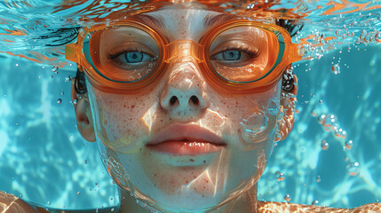 Close-up of woman wearing swimming goggles in swimming pool