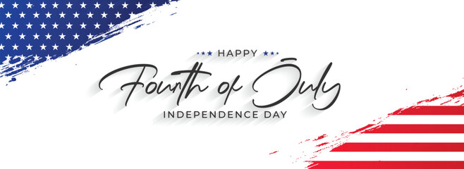 Happy Fourth of July Typography. Hand drawn modern vector calligraphy with brush stroke. Simple inscription with swashes wavy lettering text. 4th of July greeting card and Social Media Cover