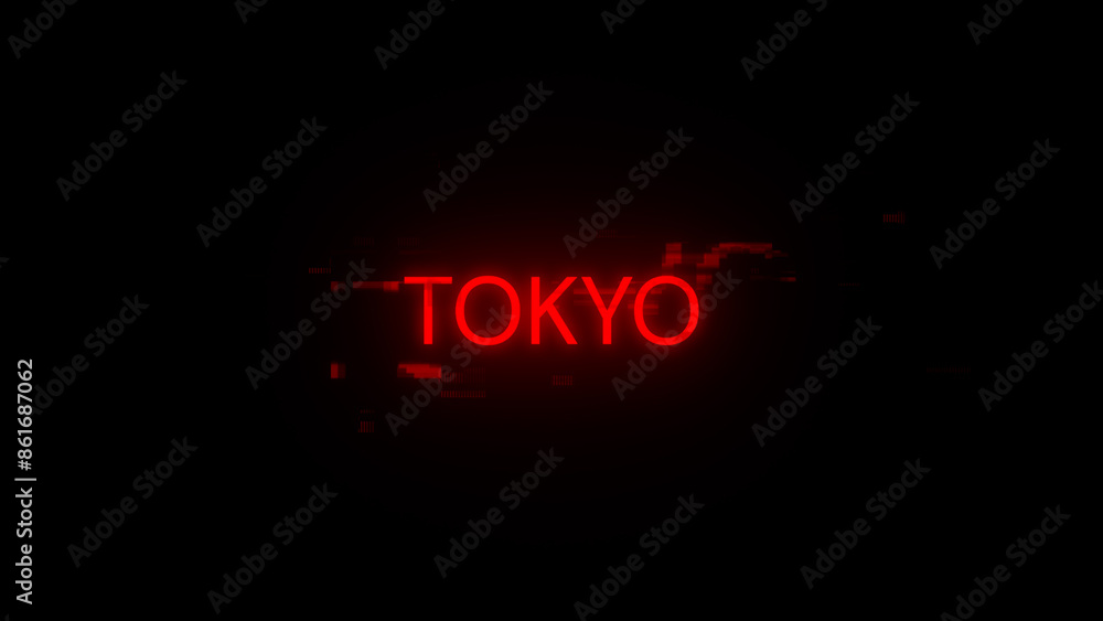 Poster 3d rendering tokyo text with screen effects of technological glitches