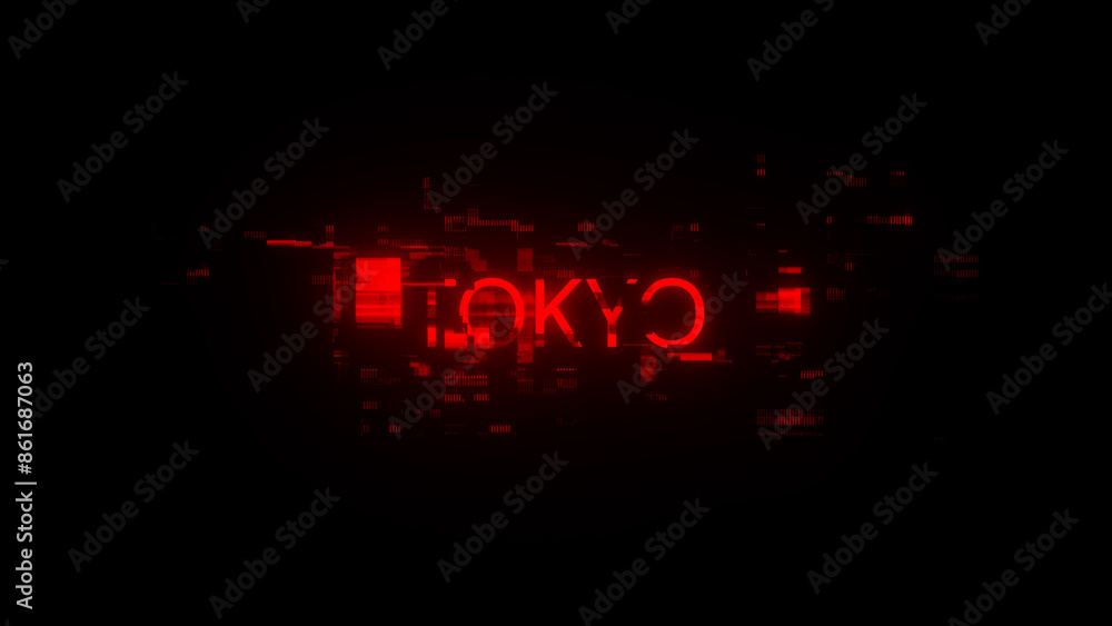Poster 3d rendering tokyo text with screen effects of technological glitches