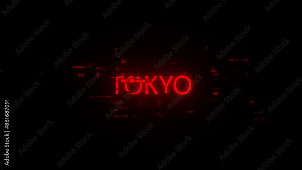 Aufkleber 3d rendering tokyo text with screen effects of technological glitches