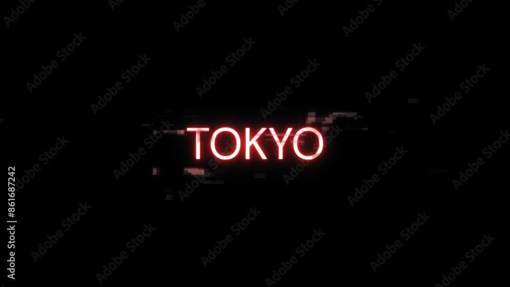 Poster 3d rendering tokyo text with screen effects of technological glitches