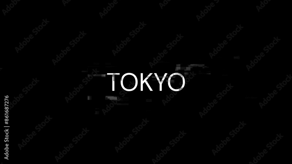 Poster 3d rendering tokyo text with screen effects of technological glitches