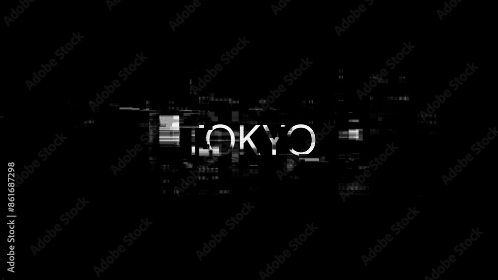 Poster 3d rendering tokyo text with screen effects of technological glitches