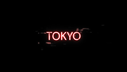 Obraz premium 3D rendering Tokyo text with screen effects of technological glitches
