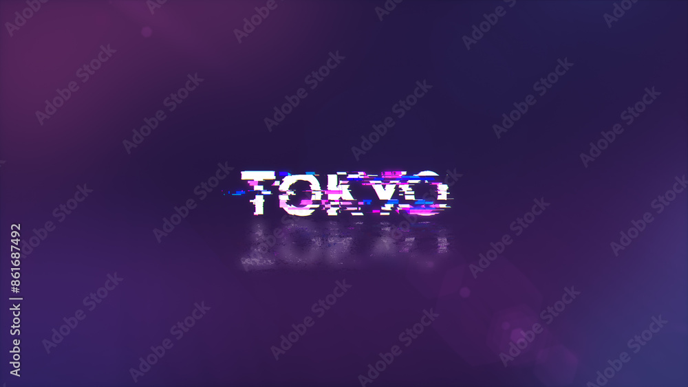 Aufkleber 3d rendering tokyo text with screen effects of technological glitches