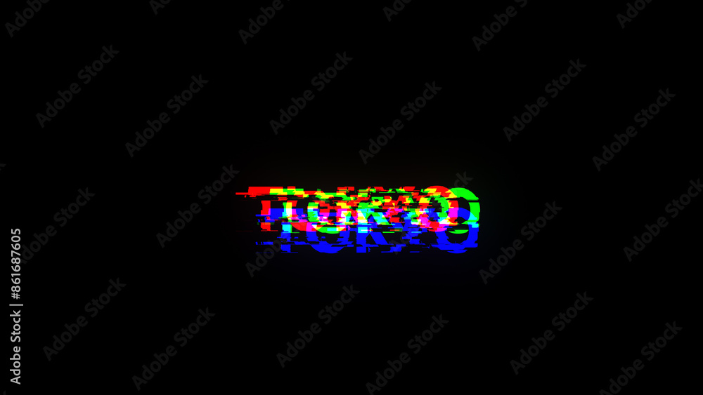 Poster 3d rendering tokyo text with screen effects of technological glitches