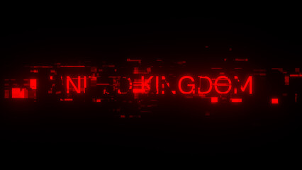 3D rendering United Kingdom text with screen effects of technological glitches