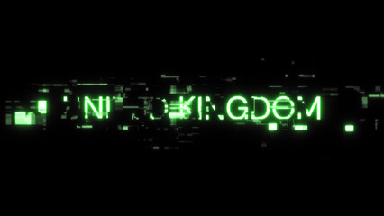 Obraz premium 3D rendering United Kingdom text with screen effects of technological glitches