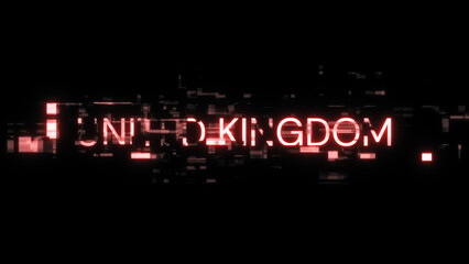 3D rendering United Kingdom text with screen effects of technological glitches