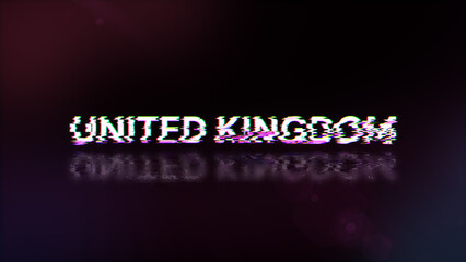 3D rendering United Kingdom text with screen effects of technological glitches