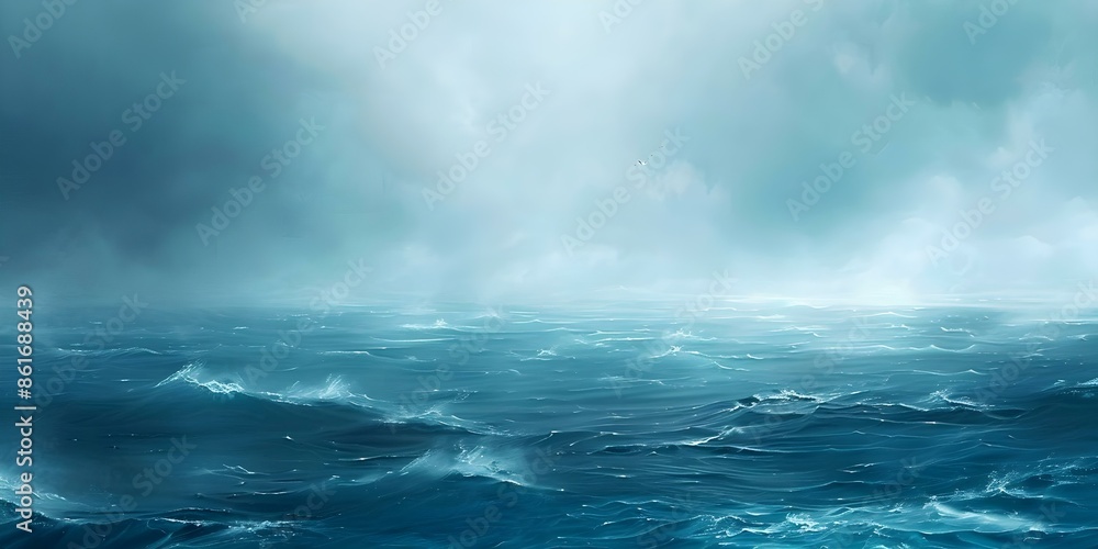 Poster create a painting capturing the dynamic ocean with varying shades of blue. concept dynamic ocean pai