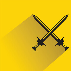 crossed swords icon with shadow on yellow background