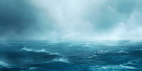 Obraz premium Create a painting capturing the dynamic ocean with varying shades of blue. Concept Dynamic Ocean Painting, Varying Shades of Blue, Artistic Interpretation