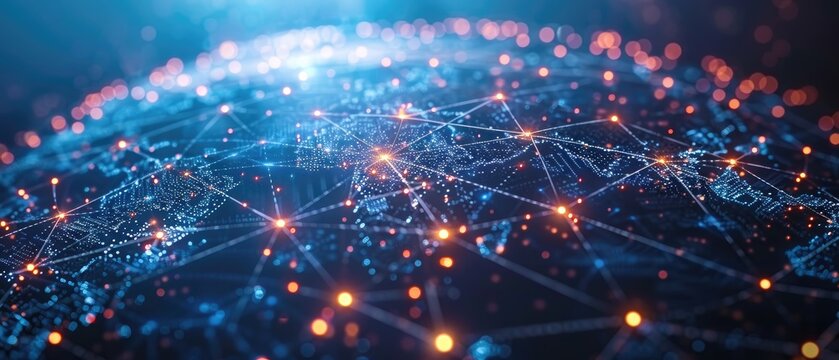 Abstract glowing network of lines and points, futuristic technology concept.