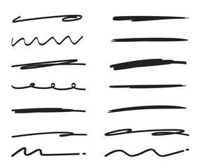 set of black ink brush lines elements vector illustration