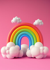 rainbow and clouds on pink background