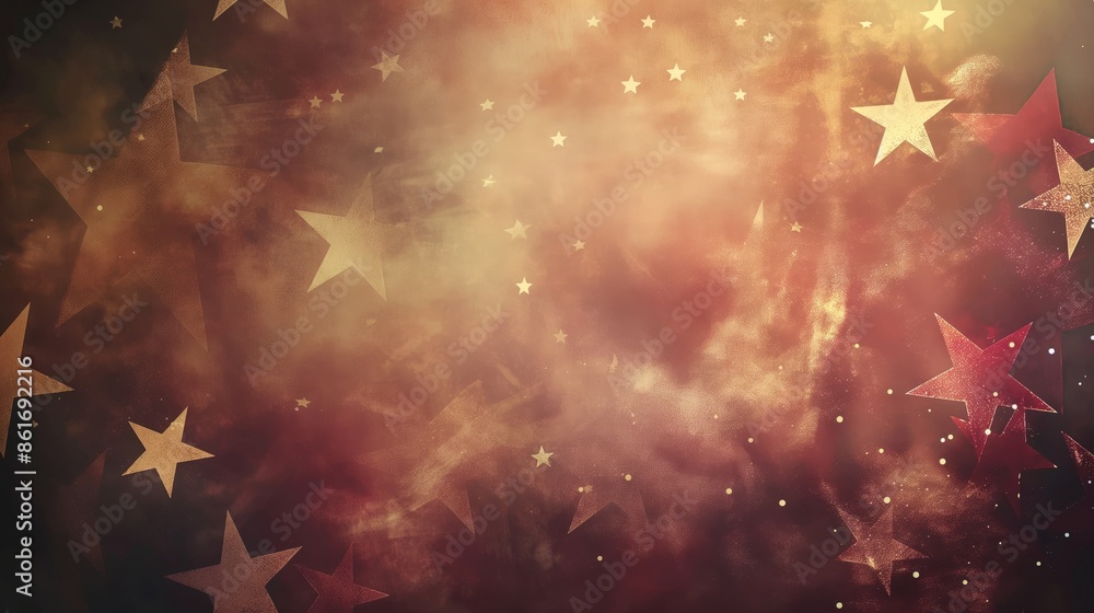 Poster an abstract background made up of various sized stars with a golden hue, creating a festive and cele