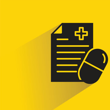 prescription and medicine icon with shadow on yellow background