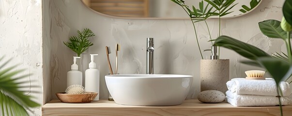 Minimalist Bathroom with Eco Friendly Natural Toiletries and Sustainable Hygiene Products
