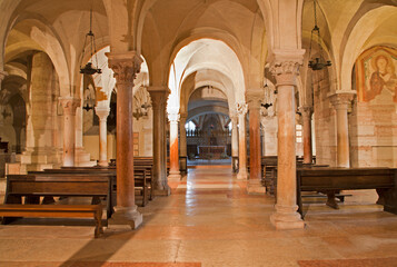 VERONA - JANUARY 27: Lower romanesque church in basilica San Zeno in January 27, 2013 in Verona, Italy.