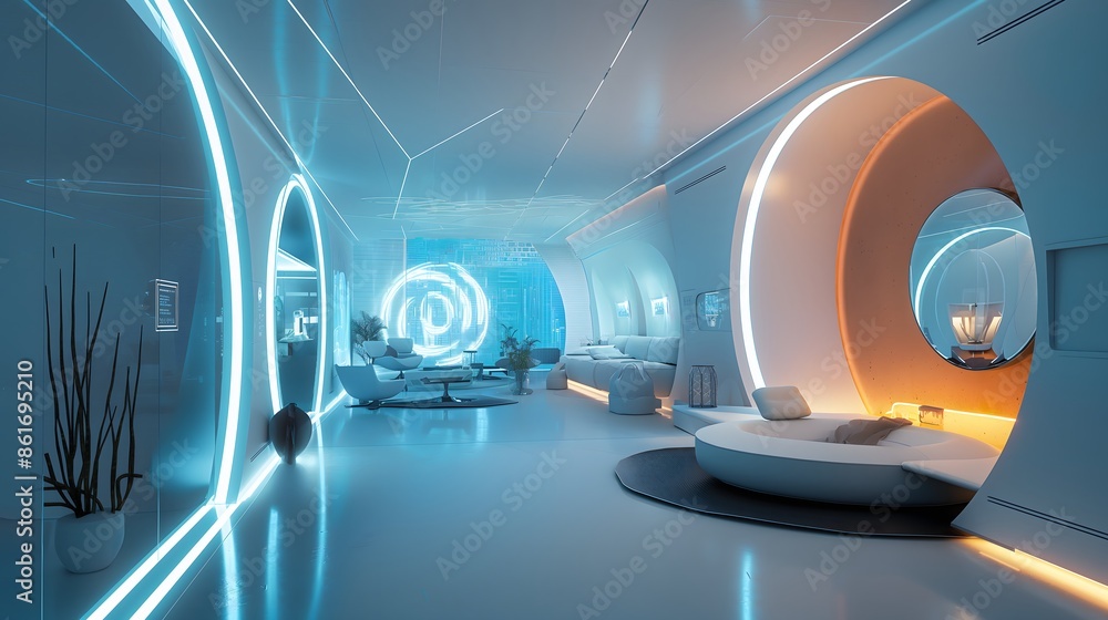 Poster 12. design a futuristic workspace with ai-assisted collaborative tools and virtual assistants enhanc
