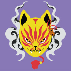 Japanese Golden Fox Mask Matsuri Hanabi Illustration