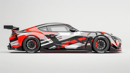 Fototapeta premium sports car wrapped in vinyl livery professional vehicle wrapping service 3d illustration